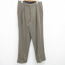 W32★古着 スラックス パンツ メンズ ウール 茶系 ブラウン 25apr04 中古 ボトムス ロング