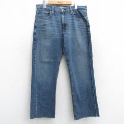 W35★古着 リーバイス Levis ジーンズ メンズ ヒゲ 紺 ネイビー デニム 【spe】 25apr10 中古 ボトムス ジーパン Gパン ロング パンツ