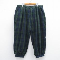 W38★古着 パンツ メンズ リネン 緑他 グリーン タータンチェック ブラックウォッチ 25apr10 中古 ボトムス ロング