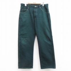 W34★古着 ラングラー Wrangler ジーンズ メンズ ヒゲ コットン 濃緑 グリーン デニム 【spe】 25apr12 中古 ボトムス ジーパン Gパン ロング パンツ