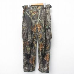 W39★古着 ハンティング カーゴ パンツ メンズ モッシーオーク ダブルニー 黒他 ブラック 迷彩 25apr12 中古 ボトムス ロング