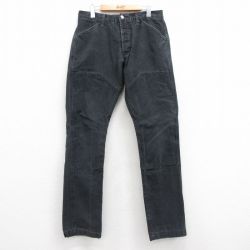 W33★古着 パンツ メンズ ダック地 ダブルニー コットン 黒 ブラック 25apr12 中古 ボトムス ロング