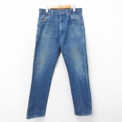 W35★古着 ラングラー Wrangler ジーンズ メンズ 90年代 90s ヒゲ コットン USA製 紺 ネイビー デニム 25apr14 中古 ボトムス ジーパン Gパン ロング パンツ