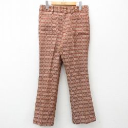 W31★古着 シアーズ スラックス パンツ メンズ 70年代 70s フレア 総柄 タロン 茶系 ブラウン 【spe】 25apr16 中古 ボトムス ロング