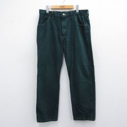 W34★古着 ラスラー ジーンズ メンズ ヒゲ コットン 緑 グリーン デニム 25apr17 中古 ボトムス ジーパン Gパン ロング パンツ