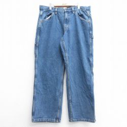W39★古着 ペインター パンツ メンズ 大きいサイズ コットン 紺 ネイビー デニム 25apr18 中古 ボトムス ロング