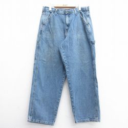 W36★古着 ペインター パンツ メンズ コットン 紺 ネイビー デニム 25apr18 中古 ボトムス ロング