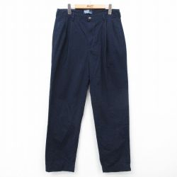 W34★古着 ラルフローレン Ralph Lauren ブランド パンツ メンズ 90年代 90s コットン 紺 ネイビー 25apr21 中古 ボトムス ロング