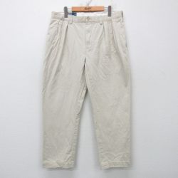W35★古着 ラルフローレン Ralph Lauren ブランド チノ パンツ チノパン メンズ 90年代 90s ワンポイントロゴ ETHAN コットン 薄ベージュ カーキ 25apr21 中古 ボトムス ロング