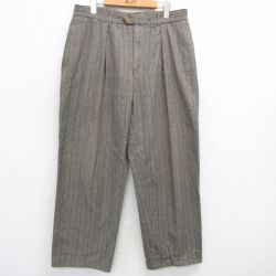 W34★古着 スラックス パンツ メンズ 90年代 90s コットン ベージュ系他 カーキ ストライプ 25apr23 中古 ボトムス ロング