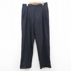 W35★古着 スラックス パンツ メンズ 80年代 80s ウール タロン 紺 ネイビー 25apr26 中古 ボトムス ロング