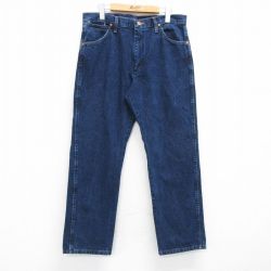 W34★古着 ラングラー Wrangler ジーンズ コットン 濃紺 ネイビー デニム 25may08 中古 メンズ ボトムス ジーパン Gパン ロング パンツ
