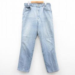 W34★古着 リー Lee ジーンズ メンズ 90年代 90s ヒゲ USA製 薄紺 ネイビー デニム 【spe】 25may10 中古 ボトムス ジーパン Gパン ロング パンツ