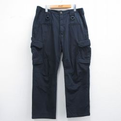 W37★古着 カーゴ パンツ メンズ リップストップ 紺 ネイビー 25may10 中古 ボトムス ロング