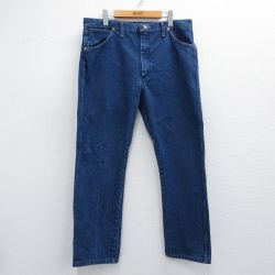 W36★古着 ラングラー Wrangler ジーンズ メンズ コットン 紺 ネイビー デニム 25may10 中古 ボトムス ジーパン Gパン ロング パンツ