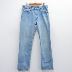 【50%OFF】W34★古着 リーバイス Levis 505 ジーンズ メンズ 90年代 90s ヒゲ コットン USA製 薄紺 ネイビー デニム 【spe】 25may12 中古 ボトムス ジーパン Gパン ロング パンツ