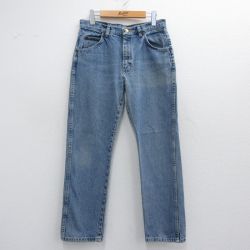 W31★古着 ラングラー Wrangler ジーンズ メンズ ヒゲ コットン 紺 ネイビー デニム 25may12 中古 ボトムス ジーパン Gパン ロング パンツ