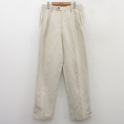 W34★古着 ドッカーズ スラックス パンツ メンズ リネン 生成り 25may20 中古 ボトムス ロング