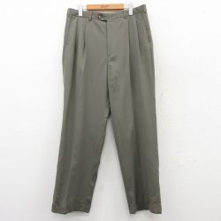 【50%OFF】W34★古着 スラックス パンツ メンズ ウール 濃緑 グリーン 25may20 中古 ボトムス ロング