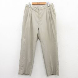 W33★古着 HAGGAR スラックス パンツ メンズ 90年代 90s ウール USA製 薄ベージュ カーキ 25may20 中古 ボトムス ロング