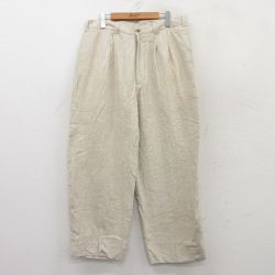 W34★古着 ペリーエリス パンツ メンズ 90年代 90s リネン 生成り 【spe】 25may21 中古 ボトムス ロング