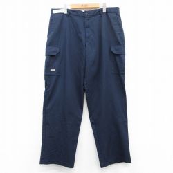 W38★古着 ワーク カーゴ パンツ メンズ 紺 ネイビー 25may21 中古 ボトムス ロング
