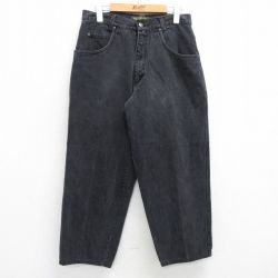 W30★古着 ジーンズ メンズ 90年代 90s コットン 黒 ブラック デニム 25may23 中古 ボトムス ジーパン Gパン ロング パンツ