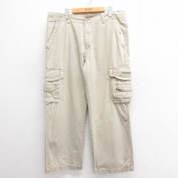 W39★古着 ユニオンベイ カーゴ パンツ メンズ 大きいサイズ コットン 薄ベージュ カーキ 25may27 中古 ボトムス ロング