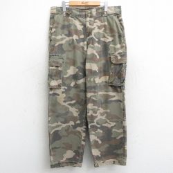 W36★古着 カーゴ パンツ メンズ 00年代 00s コットン 濃緑 グリーン 迷彩 25may28 中古 ボトムス ロング