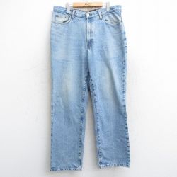 W36★古着 STRUCTURE ジーンズ メンズ ヒゲ コットン 薄紺 ネイビー デニム 25may28 中古 ボトムス ジーパン Gパン ロング パンツ