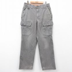 W32★古着 カーゴ パンツ メンズ ダック地 コットン グレー系 25may30 中古 ボトムス ロング