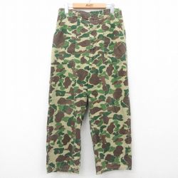 W32★古着 ベイカー パンツ メンズ 80年代 80s レンジャー ダックハンターカモ コットン 緑 グリーン 迷彩 25may30 中古 ボトムス ロング