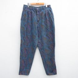 W33★古着 チェロキー パンツ メンズ 80年代 80s ペイズリー柄 テーパード コットン USA製 タロン 紺 ネイビー デニム他 【spe】 25jun11 中古 ボトムス ロング