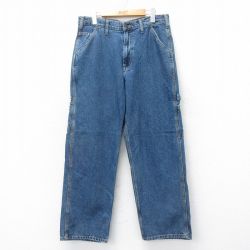W35★古着 ペインター パンツ メンズ コットン 濃紺 ネイビー デニム 25jun12 中古 ボトムス ロング