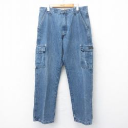 W36★古着 ラングラー Wrangler カーゴ パンツ メンズ 紺 ネイビー デニム 25jun12 中古 ボトムス ロング