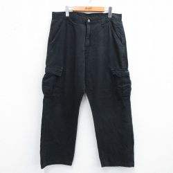 W35★古着 ラングラー Wrangler カーゴ パンツ メンズ コットン 黒 ブラック 25jun14 中古 ボトムス ロング