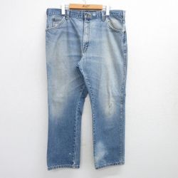 W38★古着 ディッキーズ Dickies ジーンズ メンズ ヒゲ コットン 紺 ネイビー デニム 【spe】 25jun16 中古 ボトムス ジーパン Gパン ロング パンツ