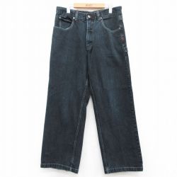 W33★古着 ジーンズ メンズ コットン 濃紺 ネイビー デニム 25jun16 中古 ボトムス ジーパン Gパン ロング パンツ