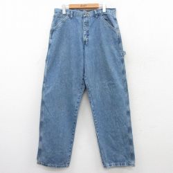 W33★古着 ラングラー Wrangler ペインター パンツ メンズ コットン 紺 ネイビー デニム 25jun16 中古 ボトムス ロング