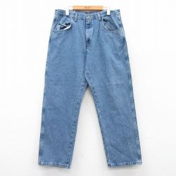 【20%OFF】W34★古着 ラングラー Wrangler ジーンズ メンズ コットン 紺 ネイビー デニム 25jun16 中古 ボトムス ジーパン Gパン ロング パンツ