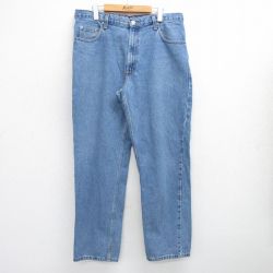 W36★古着 ジーンズ メンズ コットン 薄紺 ネイビー デニム 25jun19 中古 ボトムス ジーパン Gパン ロング パンツ