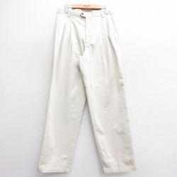 W31★古着 スラックス パンツ メンズ コットン 薄ベージュ カーキ 25jun20 中古 ボトムス ロング