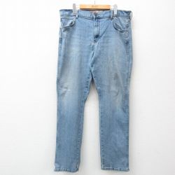 W38★古着 ラングラー Wrangler ジーンズ メンズ ヒゲ 紺 ネイビー デニム 25jun21 中古 ボトムス ジーパン Gパン ロング パンツ