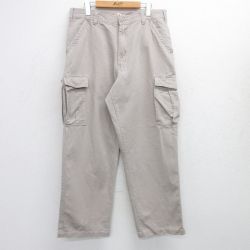 W35★古着 カーゴ パンツ メンズ コットン 薄ベージュ カーキ 25jun23 中古 ボトムス ロング