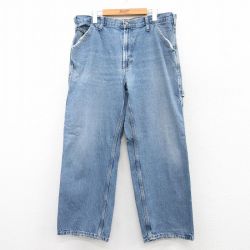 W38★古着 ペインター パンツ メンズ ヒゲ 紺 ネイビー デニム 25jun24 中古 ボトムス ロング