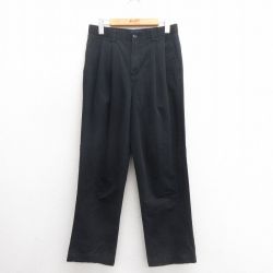 W30★古着 パンツ メンズ コットン 黒 ブラック 25jun24 中古 ボトムス ロング