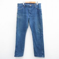 W36★古着 ラングラー Wrangler ジーンズ メンズ 90年代 90s ヒゲ コットン USA製 紺 ネイビー デニム 25jun26 中古 ボトムス ジーパン Gパン ロング パンツ