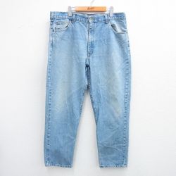 W40★古着 カーハート Carhartt ジーンズ メンズ ヒゲ コットン 薄紺 ネイビー デニム 25jul05 中古 ボトムス ジーパン Gパン ロング パンツ