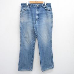W36★古着 ラングラー Wrangler ジーンズ メンズ ヒゲ コットン 紺 ネイビー デニム 25jul04 中古 ボトムス ジーパン Gパン ロング パンツ