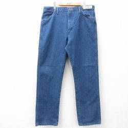 W37★古着 ラングラー Wrangler ジーンズ メンズ コットン 紺 ネイビー デニム 25jul07 中古 ボトムス ジーパン Gパン ロング パンツ